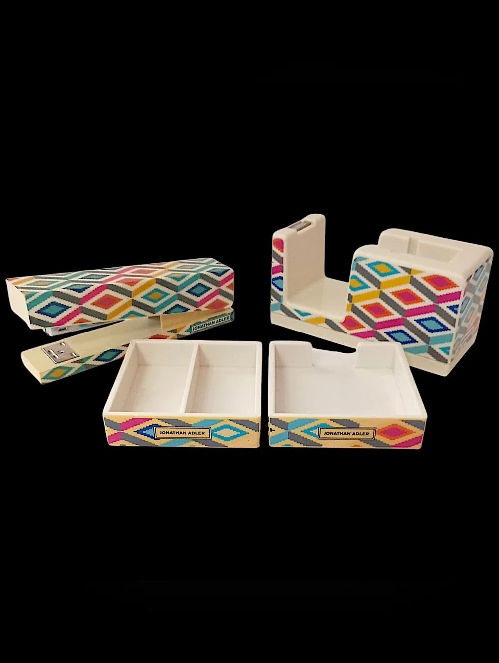 Vintage Jonathan Adler Desk Set Organizer Tape Dispenser Stapler Memo Tray 4 Pc